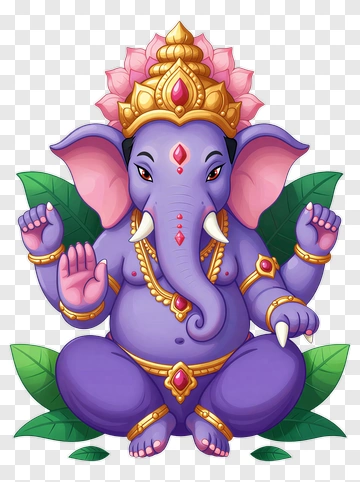 Cartoon Ganesha With Crown And Jewelry PNG