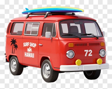 Red Van With Surf Shop Hawaii PNG