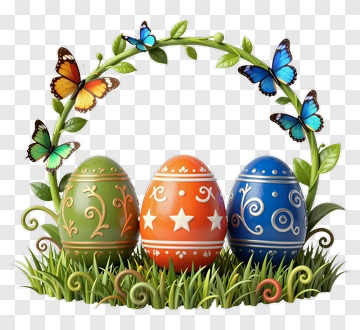 Three Decorated Easter Eggs With Butterflies PNG