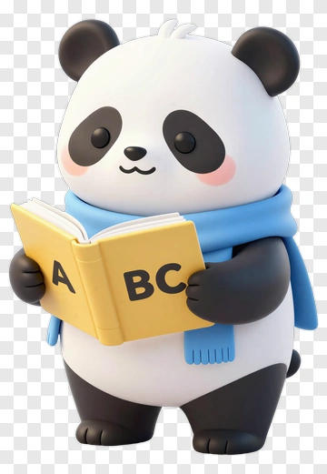 Cute Panda Reading Alphabet Book PNG
