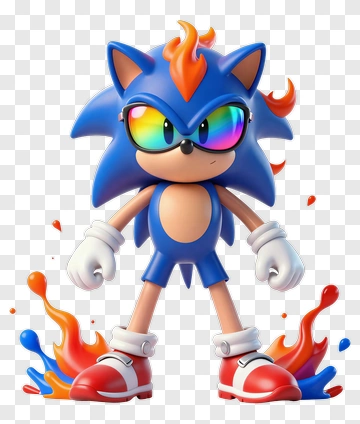 Sonic With Rainbow Glasses And Fire PNG