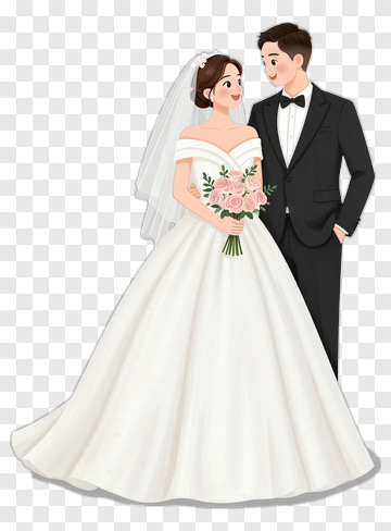 Bride And Groom In Wedding Attire PNG