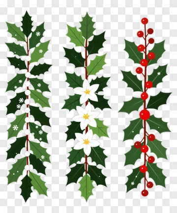 Three Holiday Holly Garlands PNG