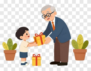 Grandfather Giving Gift To Child PNG