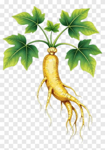 Ginseng Plant With Leaves And Roots PNG