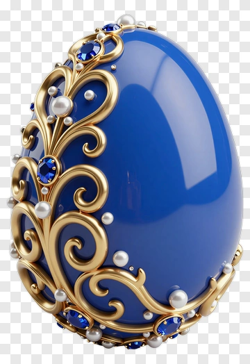 Ornate Blue Egg With Gold And Pearls PNG