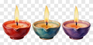 Three Lit Diyas In Watercolor PNG