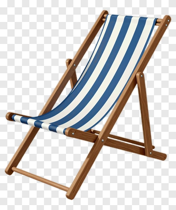 Beach Chair With Blue And White Stripes PNG