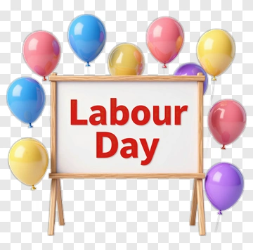 Labour Day Sign With Colorful Balloons PNG
