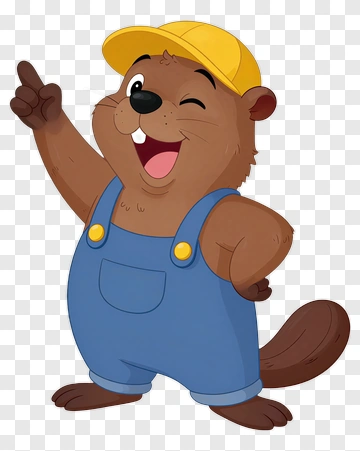 Happy Cartoon Beaver Wearing Cap And Overalls PNG