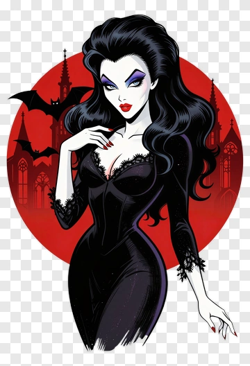 Vampire Woman In Black Dress PNG