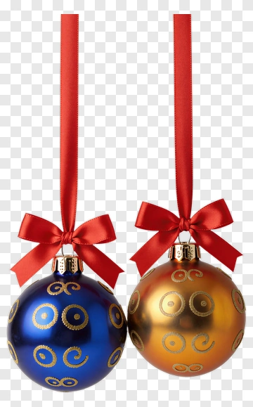 Two Christmas Ornaments With Red Ribbons PNG