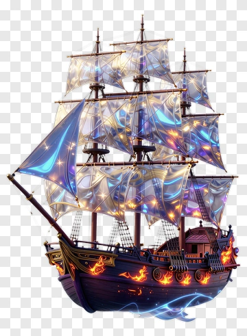 Fantasy Pirate Ship With Magic Aura PNG