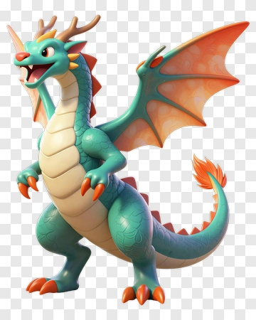 Cyan And Orange Cartoon Dragon PNG