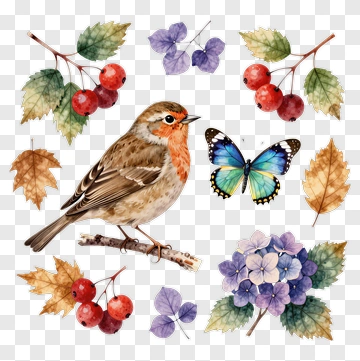 Bird And Butterfly In Nature PNG