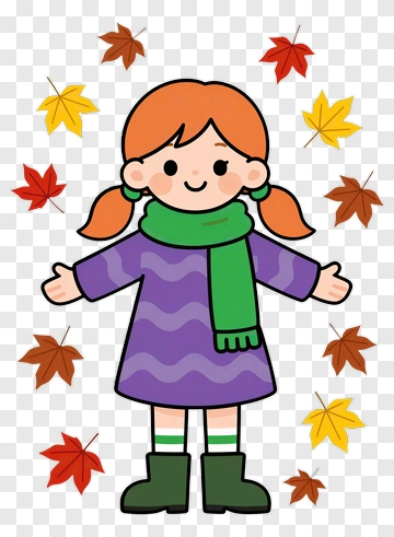 Girl With Autumn Leaves PNG