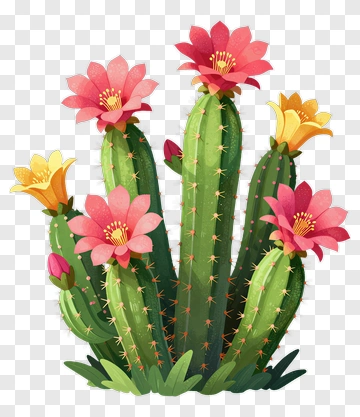 Cactus With Pink And Yellow Flowers PNG