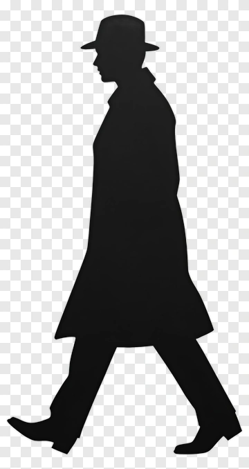 Silhouette Of A Man In Hat And Coat PNG