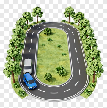 3D Road With Cars And Trees PNG