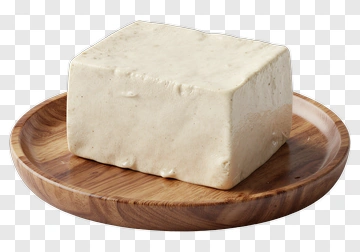 Block Of Tofu On Wooden Plate PNG