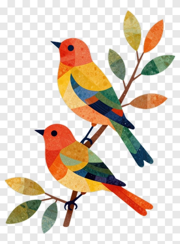 Two Colorful Birds On Branch PNG