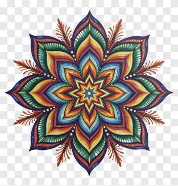 Colorful Mandala With Petals And Feathers PNG