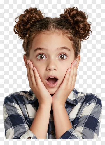 Surprised Girl With Twin Buns PNG