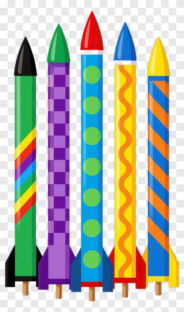 Colorful Rockets And Fireworks PNG