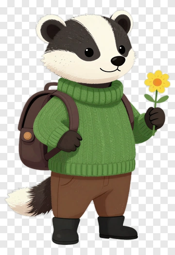 Friendly Badger Holding A Flower PNG