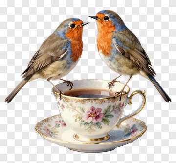 Two Birds On A Tea Cup PNG