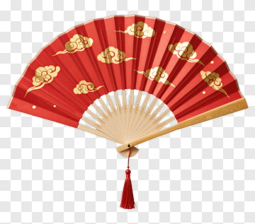 Red Chinese Paper Fan With Gold Clouds PNG