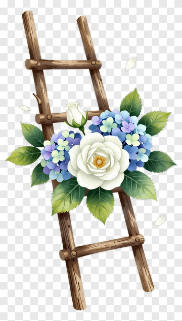 Flower Arrangement On Wooden Ladder PNG