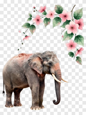Elephant With Pink Blossoms PNG