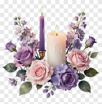 Candle And Flower Arrangement PNG