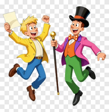 Boy And Magician Celebrating Success PNG