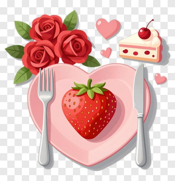 Romantic Valentine's Meal With Strawberry And Roses PNG