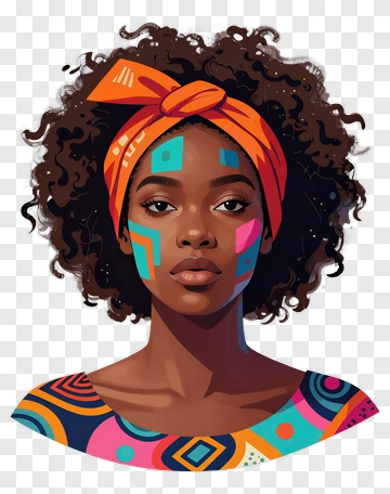 Woman With Colorful Face Paint And Headwrap PNG