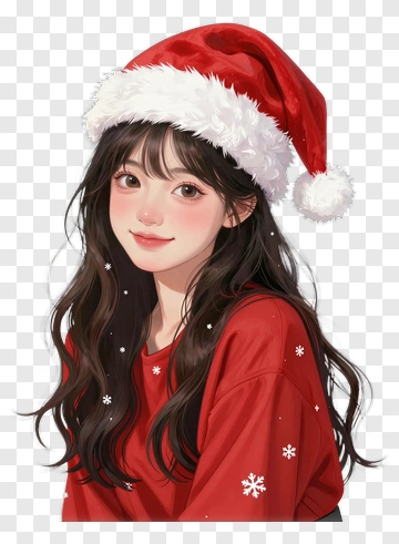 Girl Wearing Santa Hat And Snowflake Sweater PNG