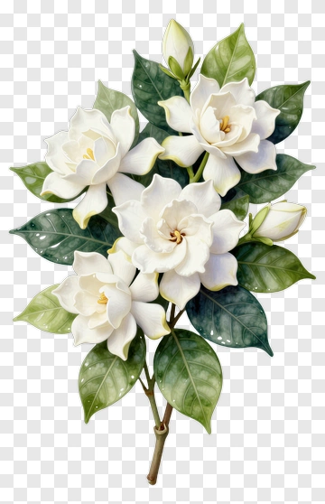 Gardenia Flowers With Green Leaves PNG