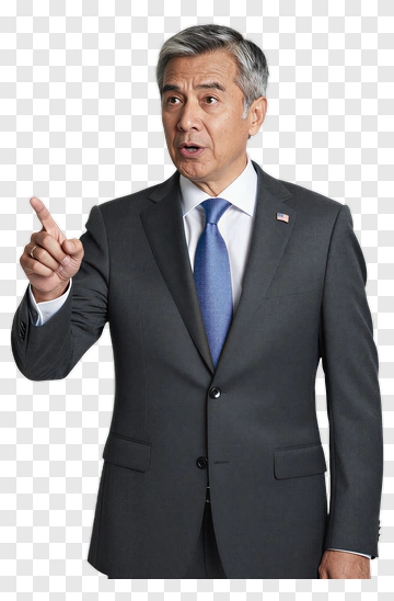 Man In Gray Suit Pointing PNG