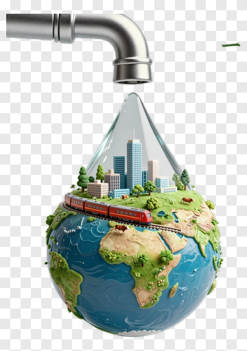 Water Droplet Containing Earth With City And Train PNG