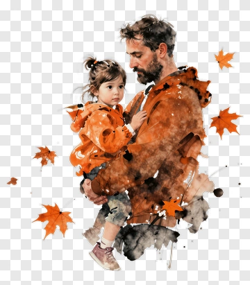 Man Holding Child In Autumn PNG