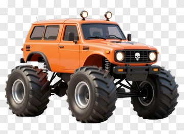 Orange Monster Truck With Skull Emblem PNG