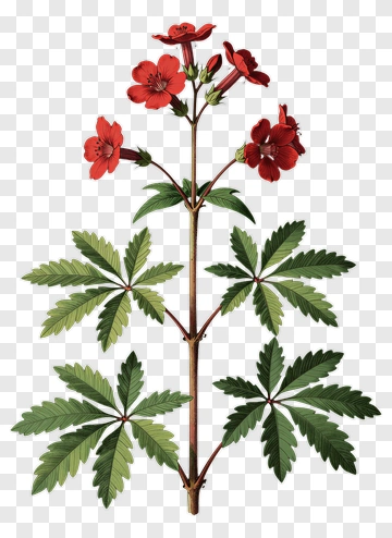 Red Geranium Flower With Green Leaves PNG