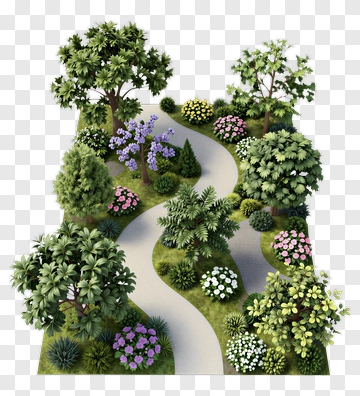 3D Garden Path With Trees And Flowers PNG