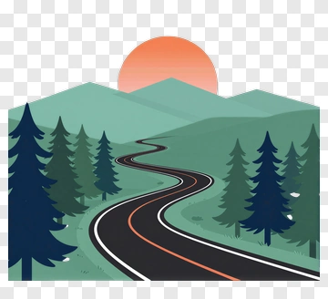 Winding Road Through Forested Mountains PNG