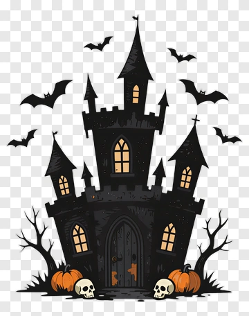 Halloween Castle With Skulls And Pumpkins PNG