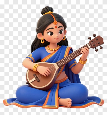 Cartoon Girl Playing Musical Instrument PNG