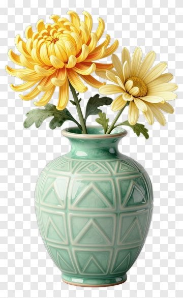 Green Vase With Yellow Flowers PNG