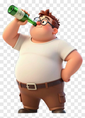 Cartoon Man Drinking From Bottle PNG